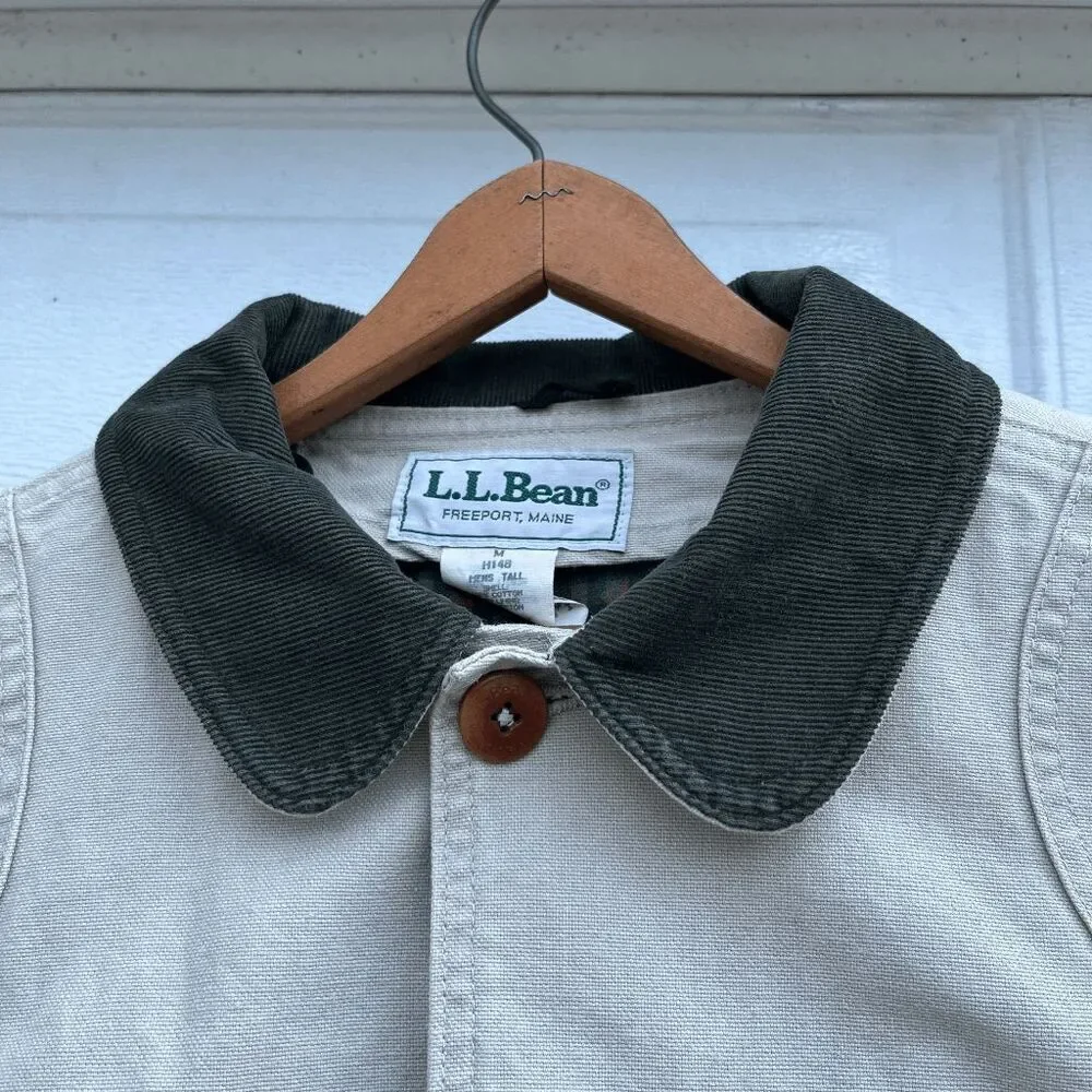 VTG LL Bean Field Coat Barn Jacket Canvas Corduroy Collar M Tall